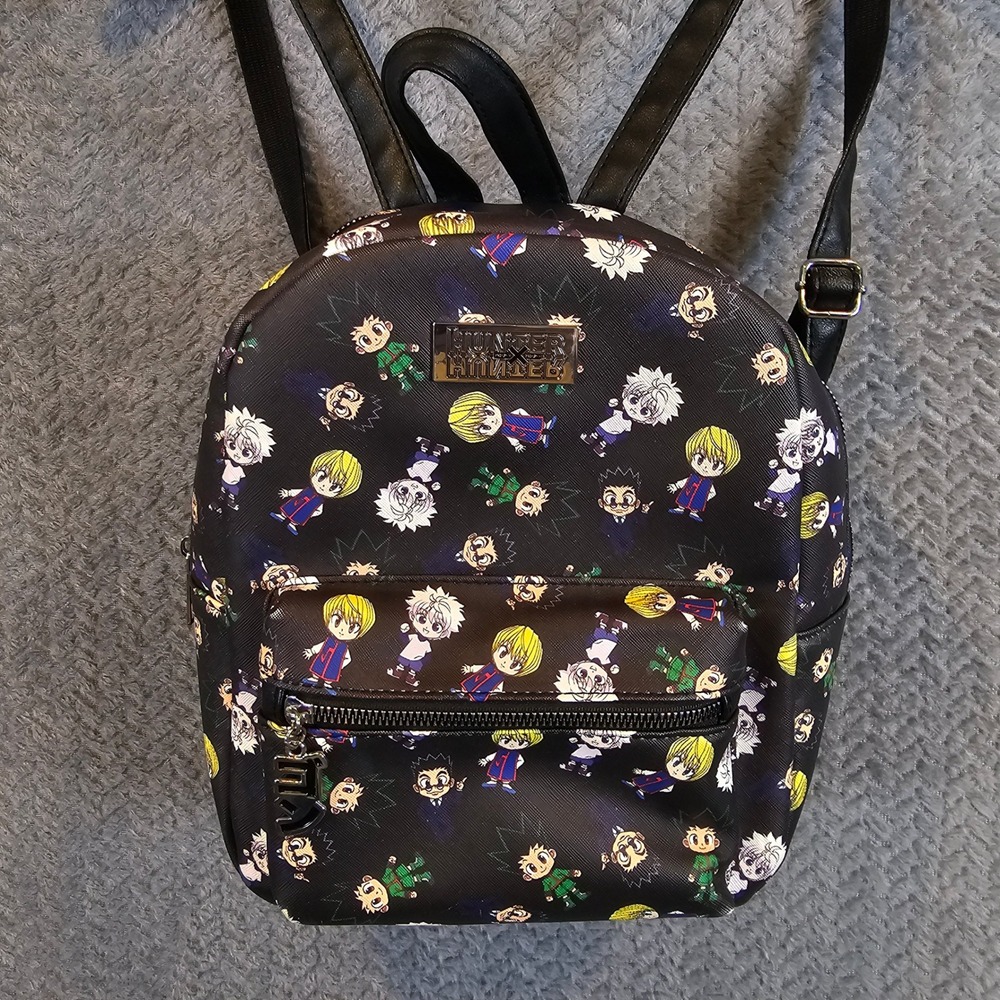 Hunter x Hunter Chibi Character All Over Print Mini Backpack Black Faux Leather‎